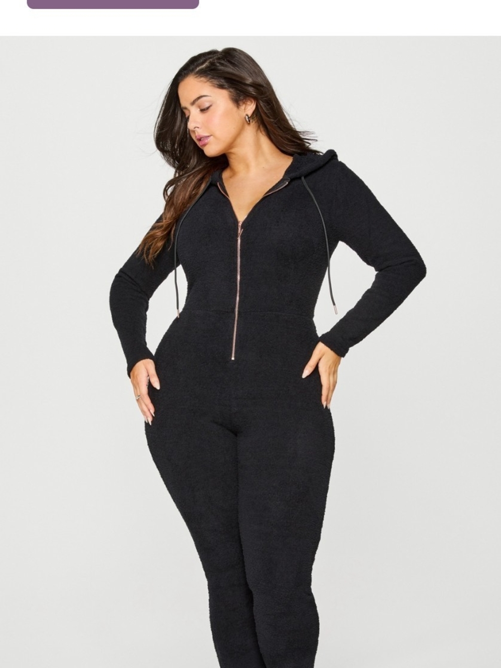 Cozy Black Zip-Front Hooded Jumpsuit